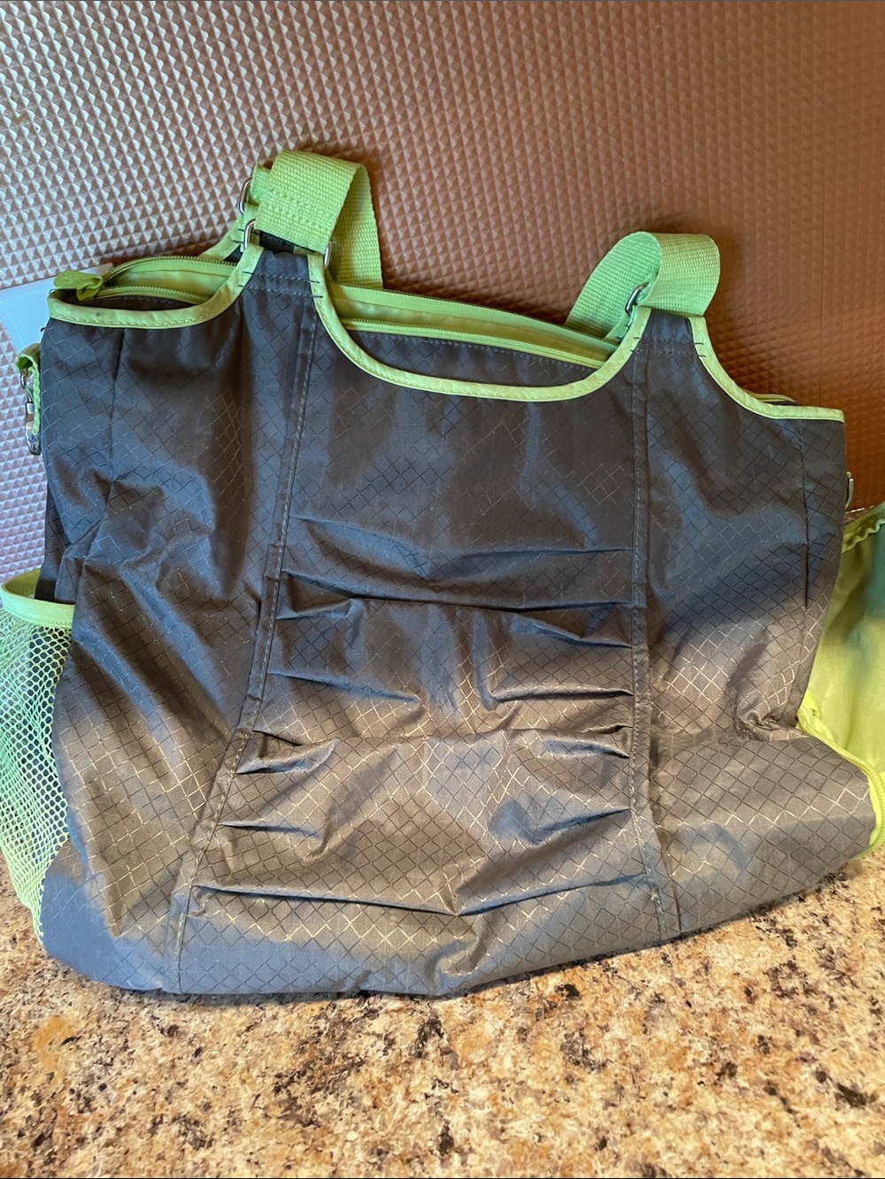 thirty-one Gray Tote with Lime Green Trim